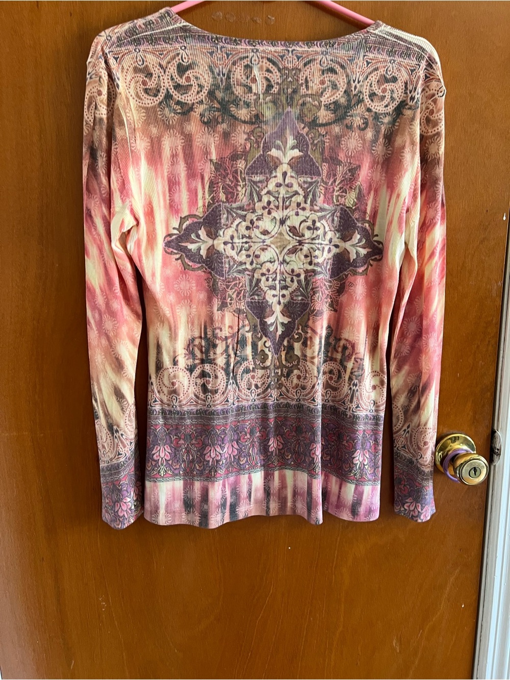 Kiara Long Sleeve Printed Knit Top in Pink, Cream and Purple